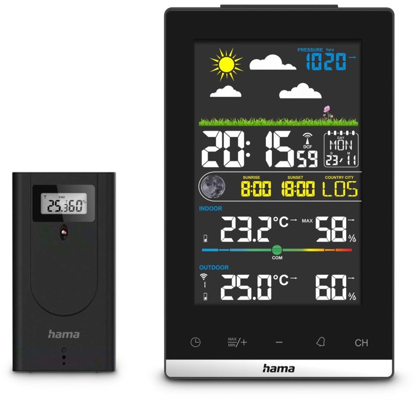 Jamaika Wetterstation mit Außensensor schwarz