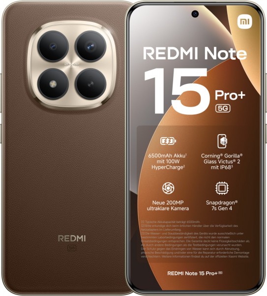 Redmi Note 15 Pro+ 5G (8GB+256GB) Smartphone mocha brown, 200 MP Kamera, 6,83 Zoll Display, 60,78 Std. Akku
