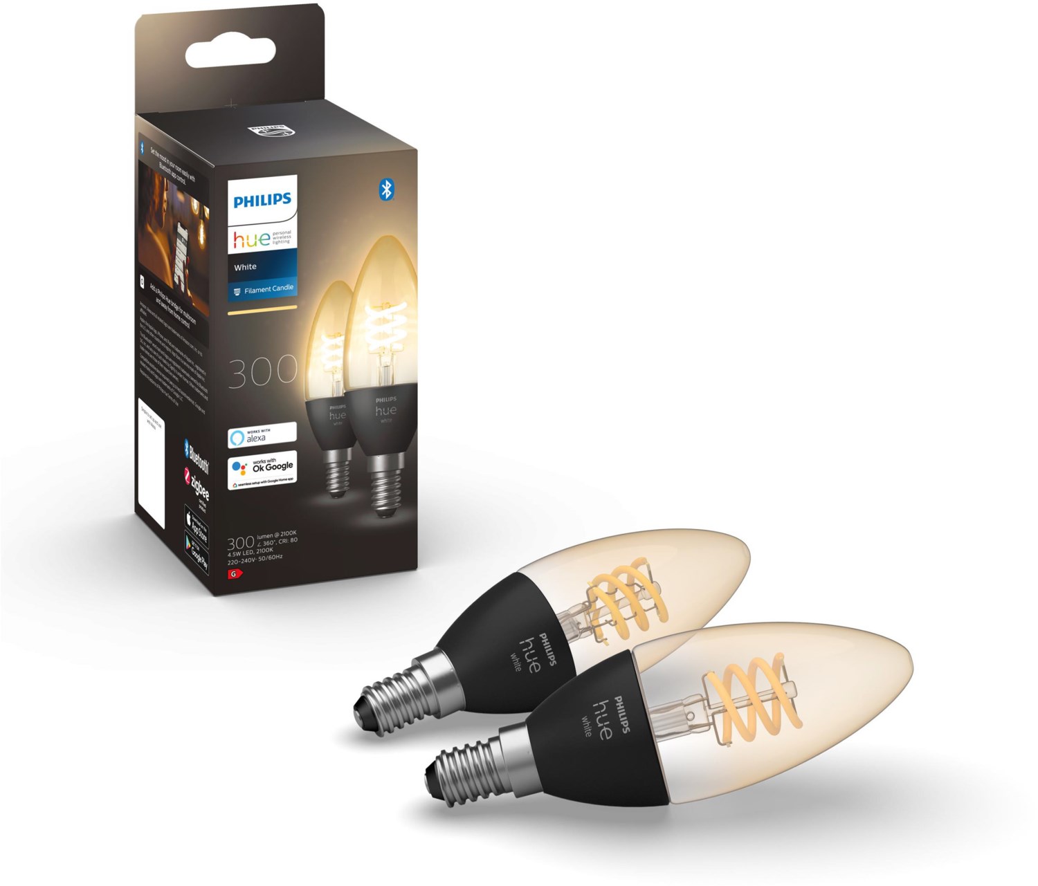 Hue Wh. 4.5W Fil Candle E14 2er P. LED-Kerze