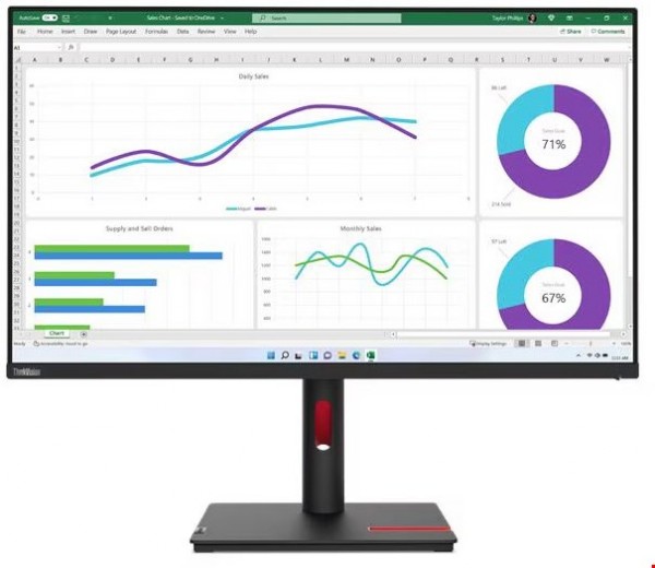 ThinkVision T32h-30 80 cm (32") TFT-Monitor mit LED-Technik raven black, Widescreen QHD (2560x1440), 4 ms Reaktionszeit