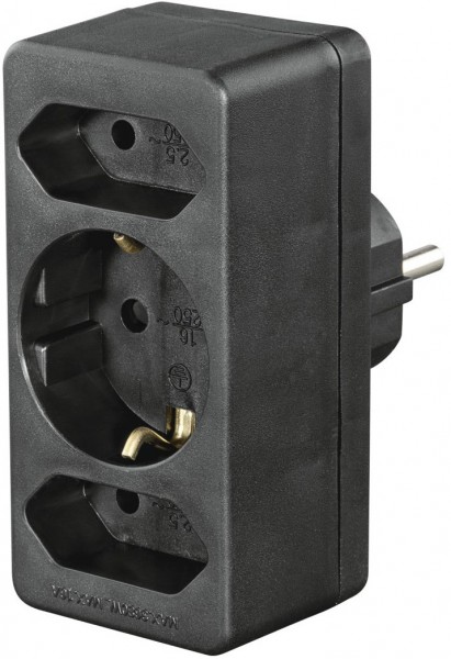 Steckdosenadapter 3-fach 1x Schutzkontakt, 2x Euro schwarz