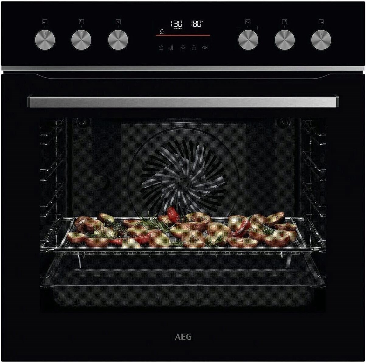 OU5PE40SK Einbau Elektro-Herd schwarz, 72 l, Pizza-Stufe, schnelles Vorheizen, Heißluftgrill, 59,4 cm breit, A++