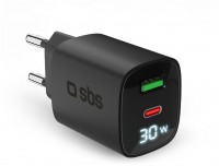 USB-C/USB LCD GaN Ladegerät (30W) schwarz