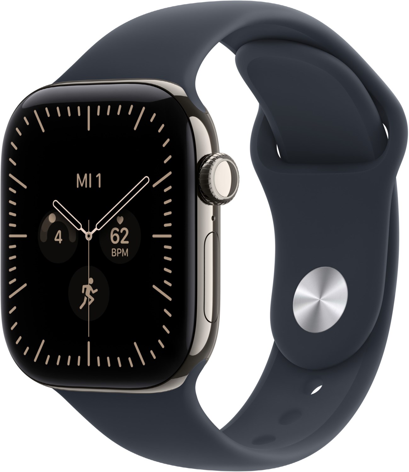 Apple Watch Series 12 (42mm) GPS+5G Smartwatch Titan mit Sportarmband M/L natur/navyblau