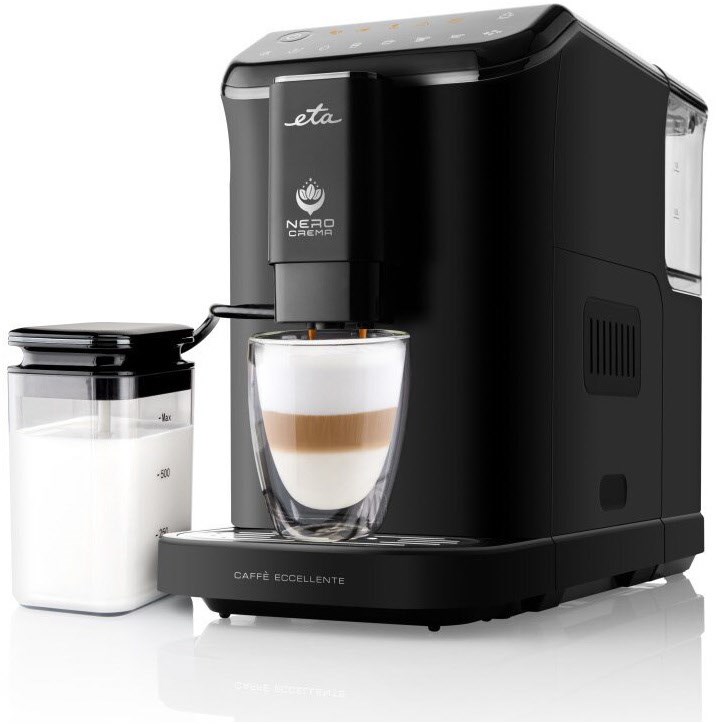 Nero Crema Kaffee-Vollautomat schwarz, Latte Macchiato/Cappuccino, Edelstahl-Mahlwerk, 20 bar, 1,5 l