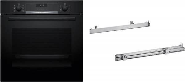 HBA517GS3 Einbaubackofen bestehend aus HBG537BB3 + HEZ538000 schwarz, 71 l, Pizza-Stufe, schnelles Vorheizen, Rückwand katalytisch beschichtet