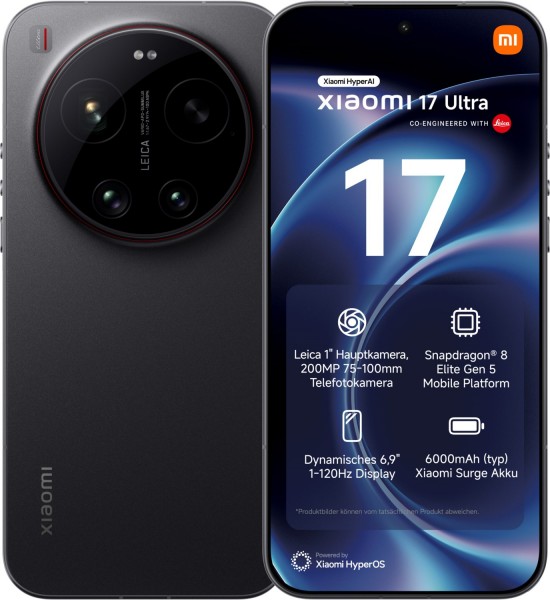 17 Ultra (16GB+512GB) Smartphone schwarz, 200 MP Kamera, 6,9 Zoll Display, 63,07 Std. Akku, 5G