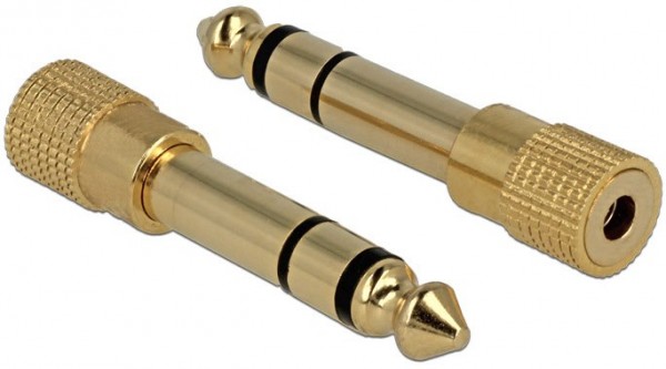 Klinke 6,35mm St > 3,5mm Bu. Stecker 3pin Metall gold