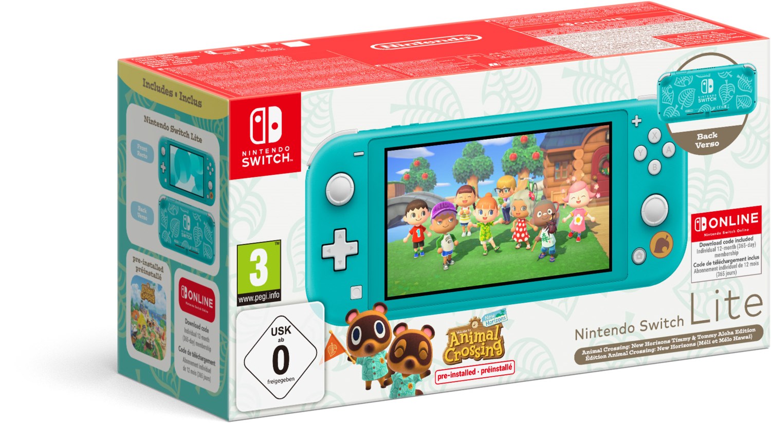 Switch Lite Bundle inkl. Animal Crossing: New Horizons + 12 Monate Nintendo Switch Online türkis