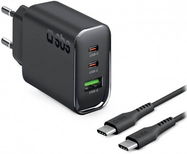 USB/2x USB-C GaN Ladegerät (140W) mit USB Type-C Kabel (2m) schwarz