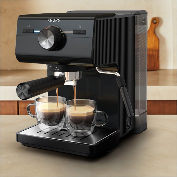 Krups XP381810 Authentic Siebträgermaschine schwarz, 15 bar, 2 l