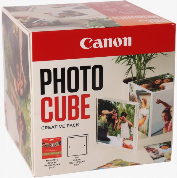 Photo Cube und Frame Creative Pack inkl. PP-201 Fotopapier Plus Glossy II 13 x 13 cm (40 Blatt) weiß/orange