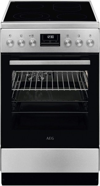 CCB5449BBM Elektroherd mit Glaskeramikfeld edelstahl/cleansteel, 57 l, Pizza-Stufe, Heißluftgrill, 50 cm breit, A, 4 Kochzonen