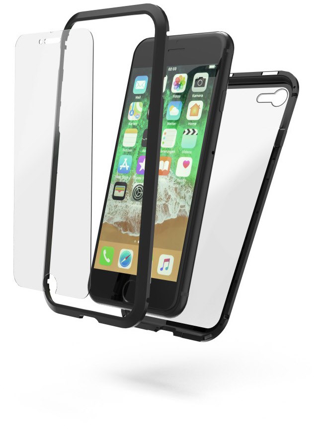 Cover Magnetic+Glas+Displayglas für iPhone 8 schwarz/transparent