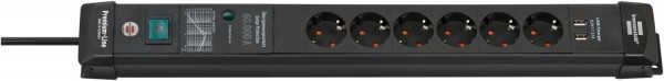 Steckdosenleiste 6-fach (3m) Premium-Line mit USB schwarz