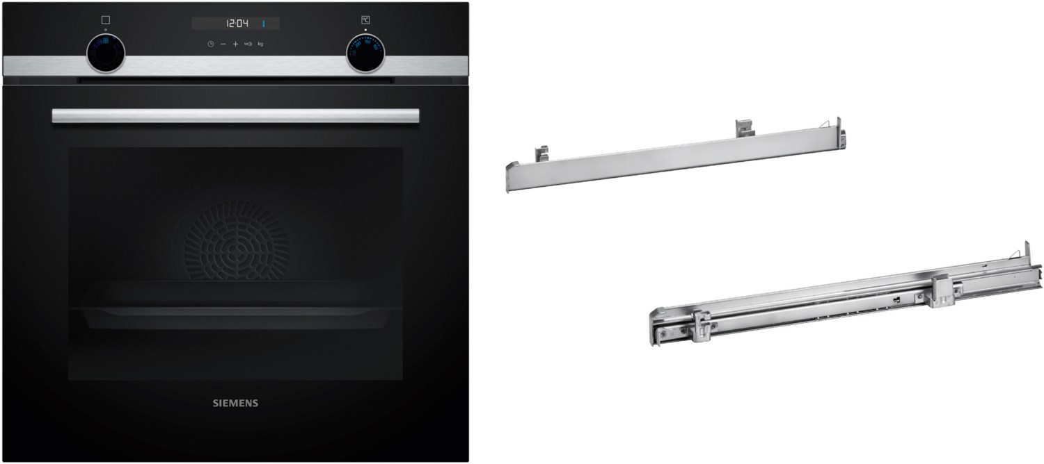 EQ518ABSHB Einbaubackofen bestehend aus HB517GBS3 + HZ538000 edelstahl, 71 l, 59,4 cm breit, A+, iQ500