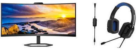 34E1C5600HE/00 86 cm (34") TFT-Monitor mit LED-Technik schwarz inkl. TAGH301BL/00 Gaming PC-Headset, Ultrawide (3440x1440), 1 ms Reaktionszeit