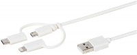 3in1 Micro USB Kabel (1m) mit Lightning und USB Type-C weiß