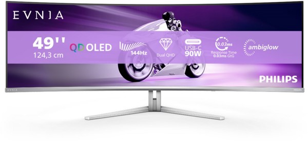 Evnia 49M2C8900L/00 124 cm (49") QD OLED Gaming Monitor weiß, Super Ultrawide (5120x1440), 0,03 ms Reaktionszeit, gebogen