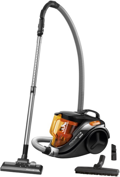 RO3753 Compact Power Cyclonic Bodenstaubsauger schwarz/orange, ohne Beutel, 8,8 m Reichweite, Parkett-Bürste