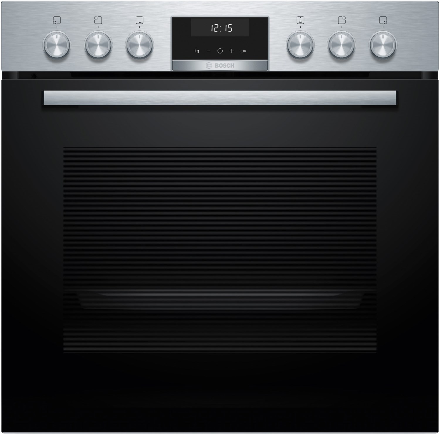HEG537BS4 Einbau Elektro-Herd edelstahl, 71 l, Pizza-Stufe, schnelles Vorheizen, Rückwand katalytisch beschichtet, 59,4 cm breit, A+, Serie 6