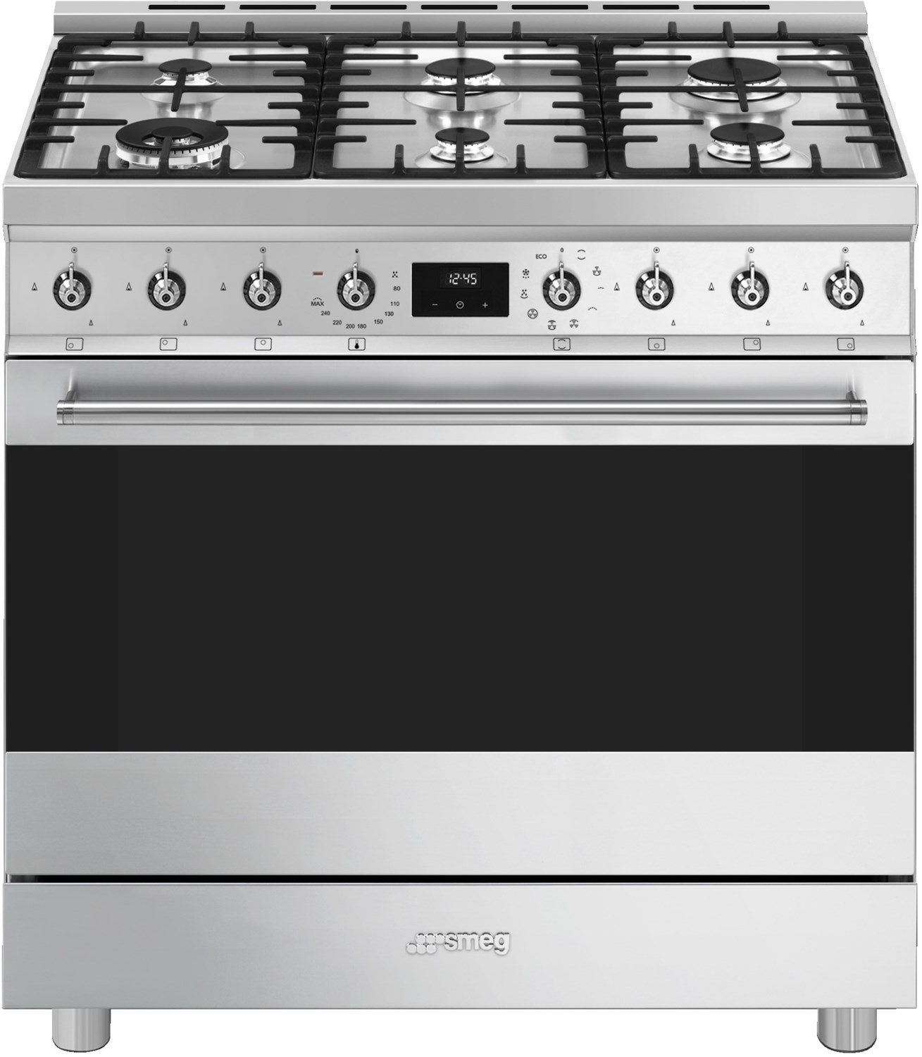 C9GMXD2 Gas-Kombi-Standherd edelstahl, 115 l, 90 cm breit, A, Classici, 6 Gaskochstellen