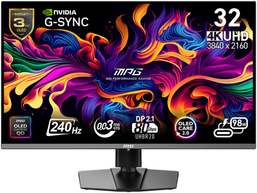 MPG 321URXWDE QD-OLED 80 cm (32") Gaming Monitor weiß, Widescreen 4K UHD (3840x2160), 0,03 ms Reaktionszeit