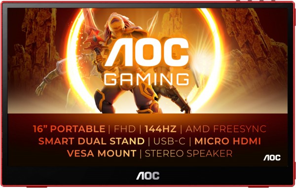 16G3 40 cm (16") mobiler Gaming Monitor schwarz/rot, Widescreen Full HD (1920x1080), 4 ms Reaktionszeit