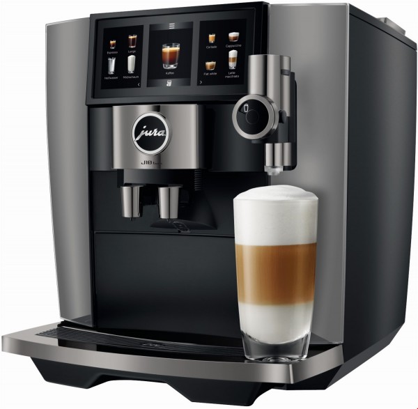 J10 twin Kaffee-Vollautomat Diamond Onyx (EA), Latte Macchiato/Cappuccino/Milchkaffee, 15 bar, 1,9 l, grau, Apps ladbar