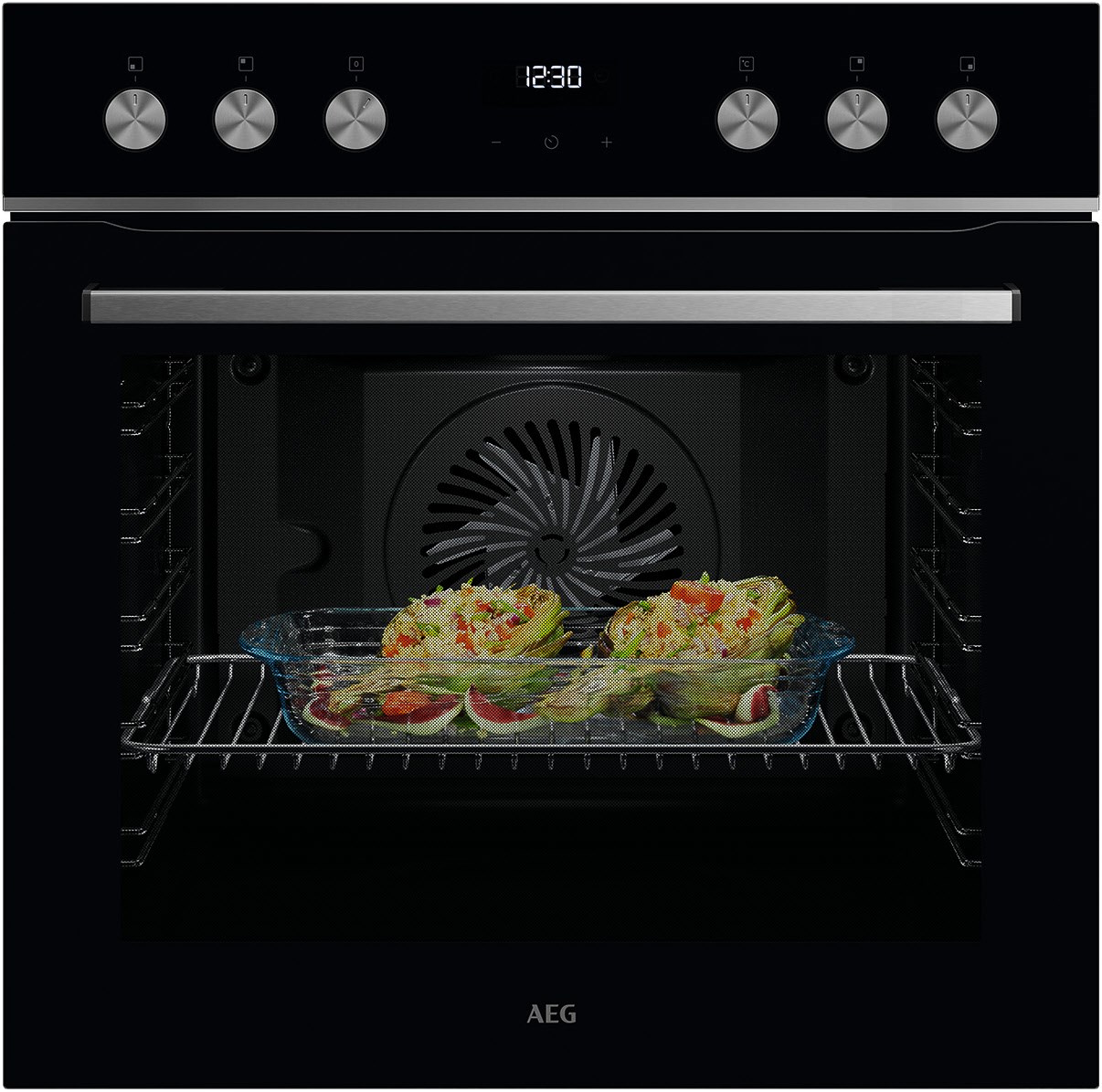 OU5AE22AB Einbau Elektro-Herd schwarz, 71 l, Pizza-Stufe, Heißluftgrill, 59,5 cm breit, A+, Serie 5000