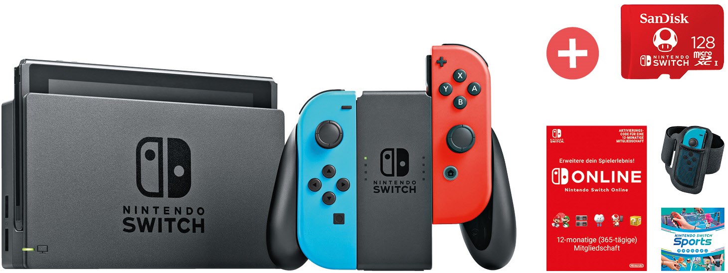 Image of Switch inkl. Switch Sports u. 12 Monate NSO + Dein Geschenk: SanDisk (128GB) Speicherkarte