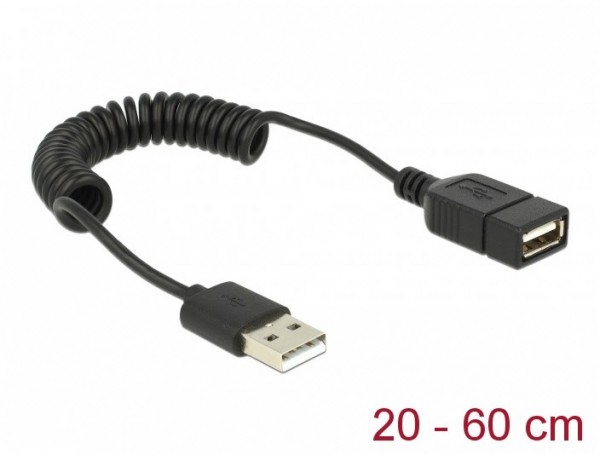 USB 2.0-A Verlängerung Spiralkabel schwarz