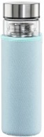 Trinkflasche aus Glas (450ml) mit Sieb blau