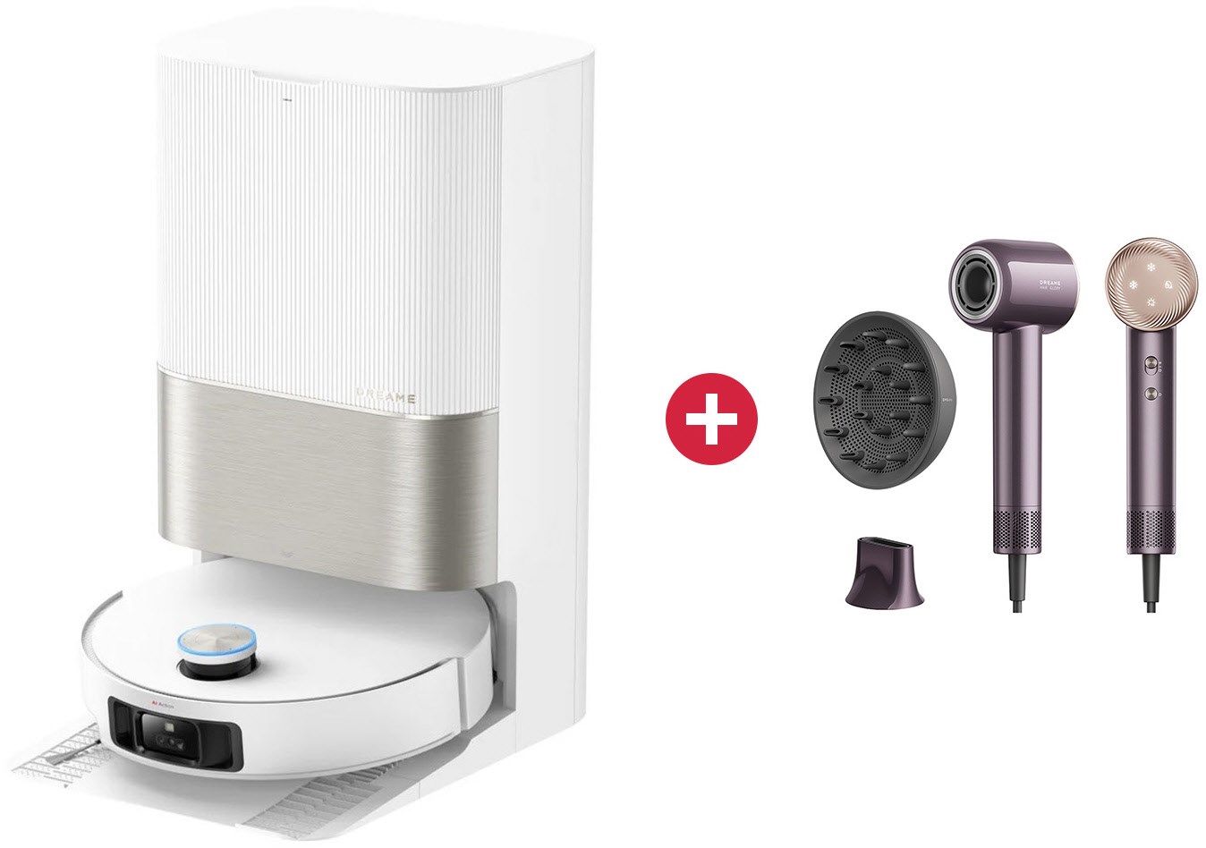 Image of X50 Ultra Complete Saug-/Wischroboter weiß + Dein Geschenk: dreame Glory Combo Haartrockner purple