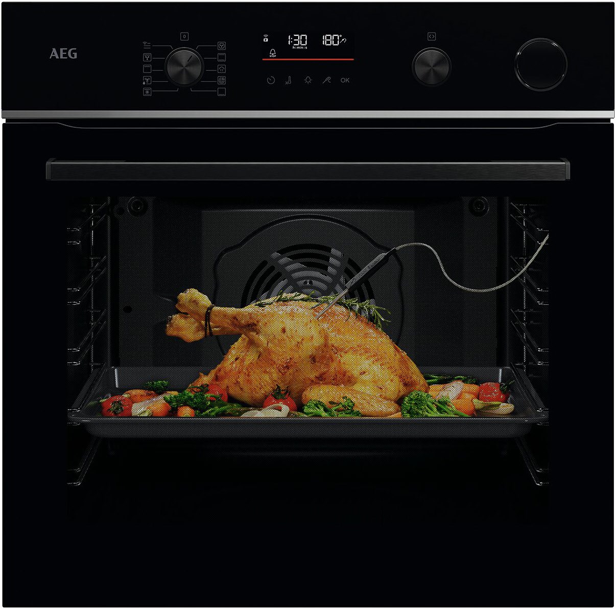 TR6PB53FSB Einbaubackofen schwarz, 72 l, Pizza-Stufe, schnelles Vorheizen, Heißluftgrill, pyrolytische Selbstreinigung, 59,6 cm breit, A++