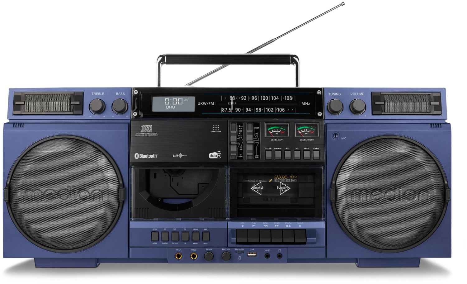 Life P66538 Boombox (MD44538) Radio-Rekorder mit CD + Kassette blau