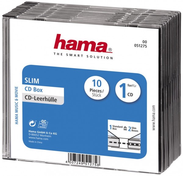 CD-Leerhülle SlimLine, 10er-Pack transparent/schwarz