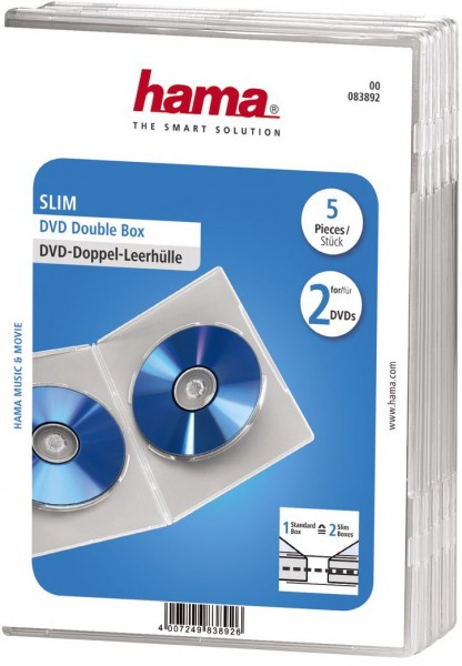 DVD Slim Doppel-Leerhülle 5er transparent