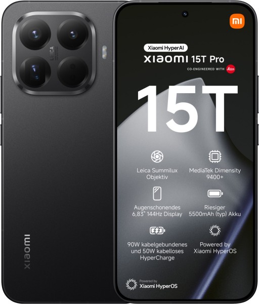 15T Pro (12GB+512GB) Smartphone schwarz, 50 MP Kamera, 6,83 Zoll Display, 57,72 Std. Akku, 5G