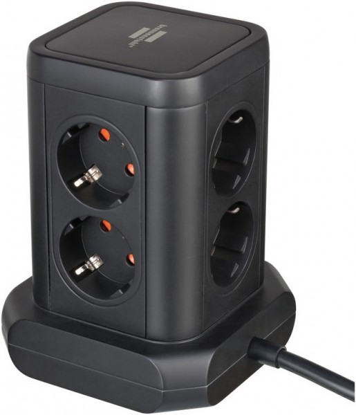Steckdosenturm 8-fach mit Schalter und 4x USB schwarz