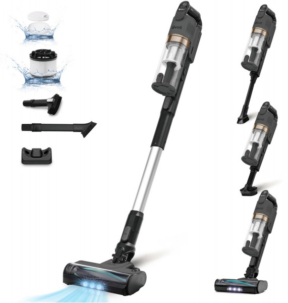 LSV-V201-GEUR Akku-Stielstaubsauger grau, 50 min Laufzeit, 0,75 l Staubvolumen, Elektro-Bodenbürste, Tierhaar-Düse