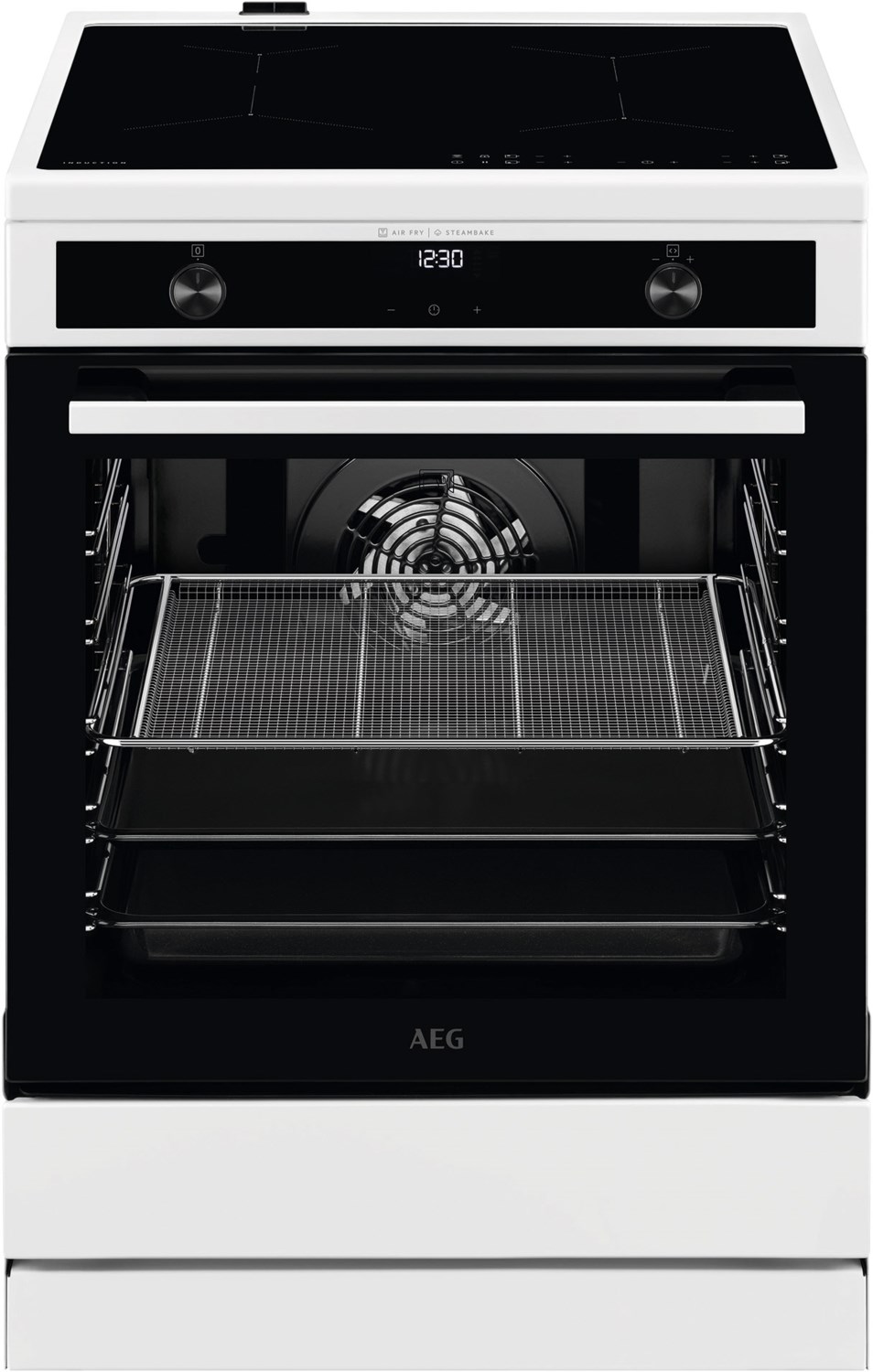 CIB6644BBW Stand-Elektroherd mit Induktionsfeld weiss, 73 l, Pizza-Stufe, Heißluftgrill, 59,6 cm breit, A, 4 Kochzonen