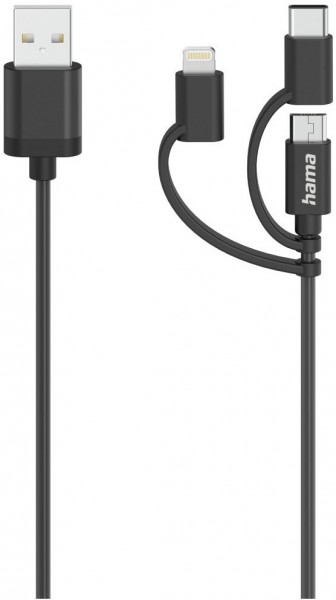 3in1-Micro-USB-Kabel (0,75m) inkl. Adapter auf USB-C &amp; Lightning schwarz