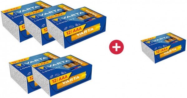 Longlife AAA Cube 12er Pack Micro-Batterie (5 Packungen) + Dein Geschenk: Varta Longlife AAA Cube 12er Pack Micro-Batterie (1 Packung)
