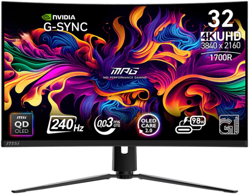 MPG 321CURXDE QD-OLED 80 cm (32") Gaming Monitor schwarz, Widescreen 4K UHD (3840x2160), 0,03 ms Reaktionszeit, gebogen