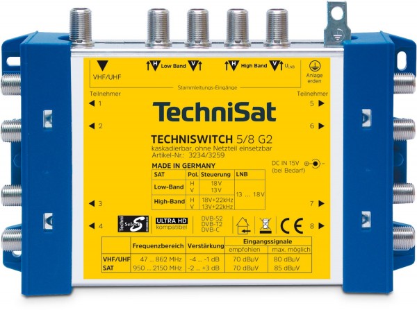 TechniSwitch 5/8 G2 Multischalter-Grundeinheit blau/gelb