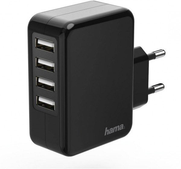 Ladegerät 4-fach USB 4,8A schwarz