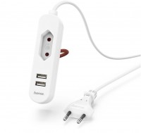 USB-Netzteil (2,4A) mit Eurobuchse und Kabel weiß