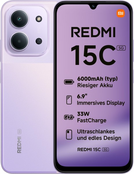 Redmi 15C 5G (4GB+256GB) Smartphone dusk purple, 50 MP Kamera, 6,9 Zoll Display, 69,63 Std. Akku