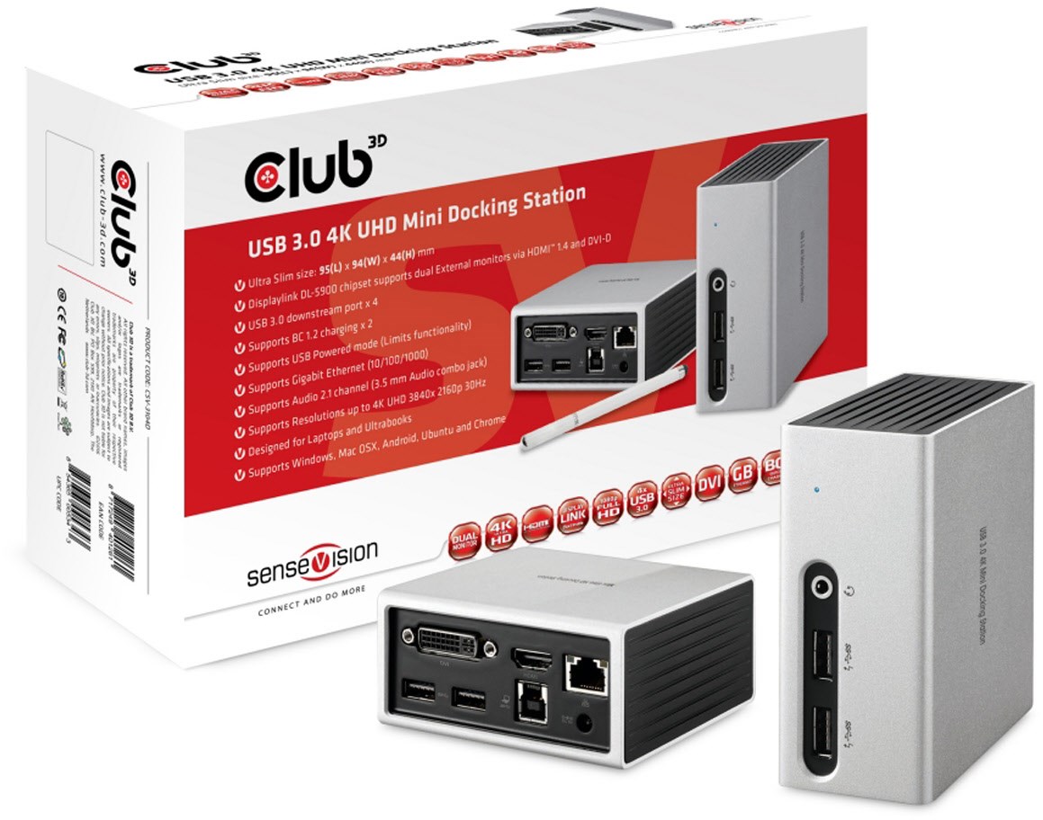 USB 3.0 4K Mini Dockingstation silber
